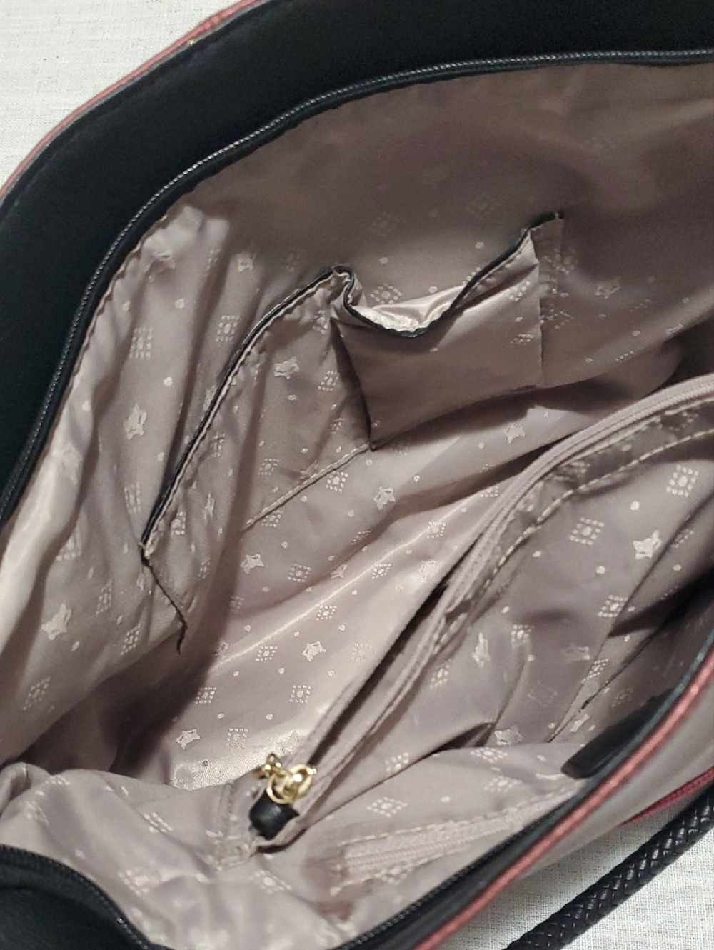 Women's Burgundy Tote with Black Braided Handles and Gold Accents - Picture 4 of 4